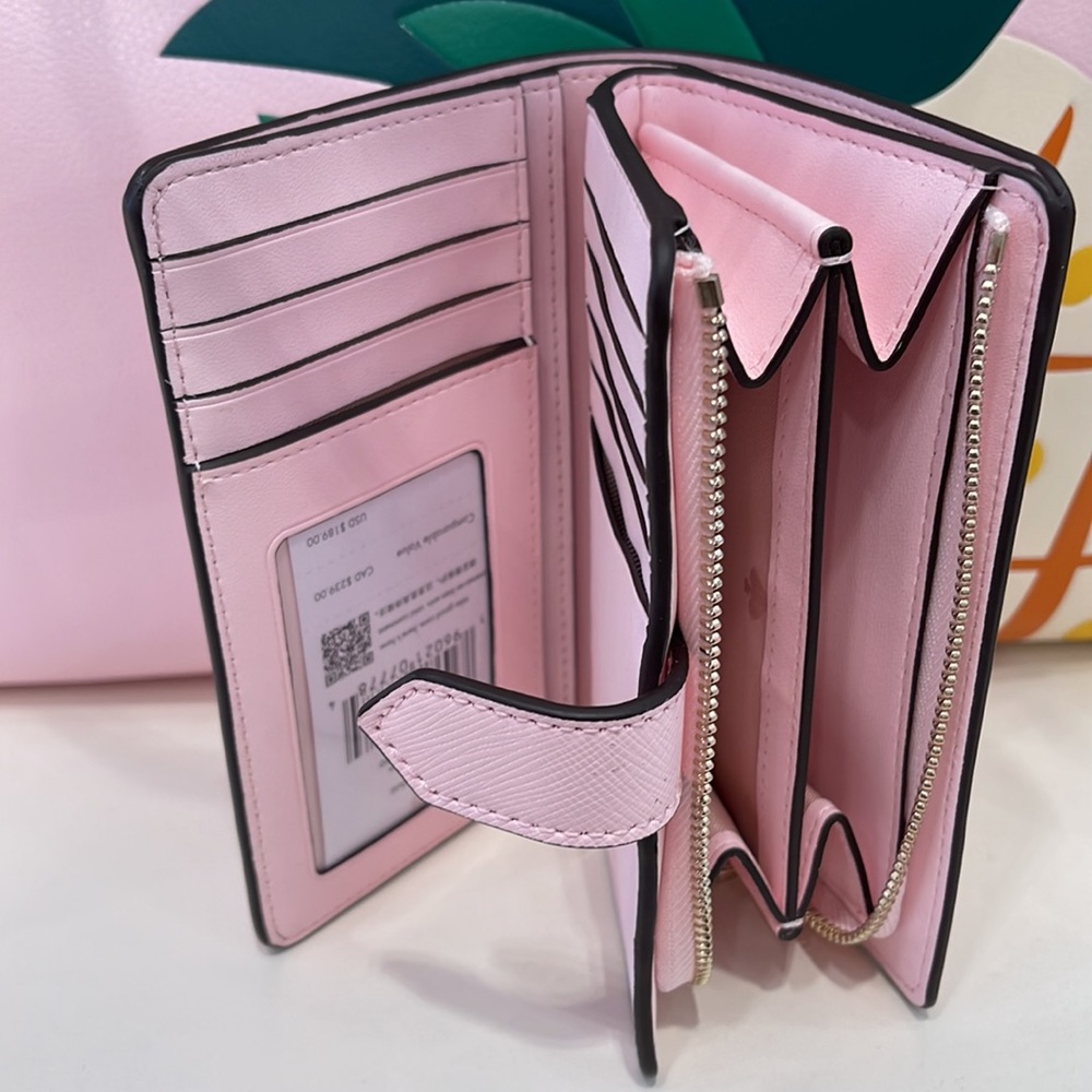 Kate Spade Staci Medium Pineapple Compact Bifold Wallet Pink Multi - Picture 13 of 16